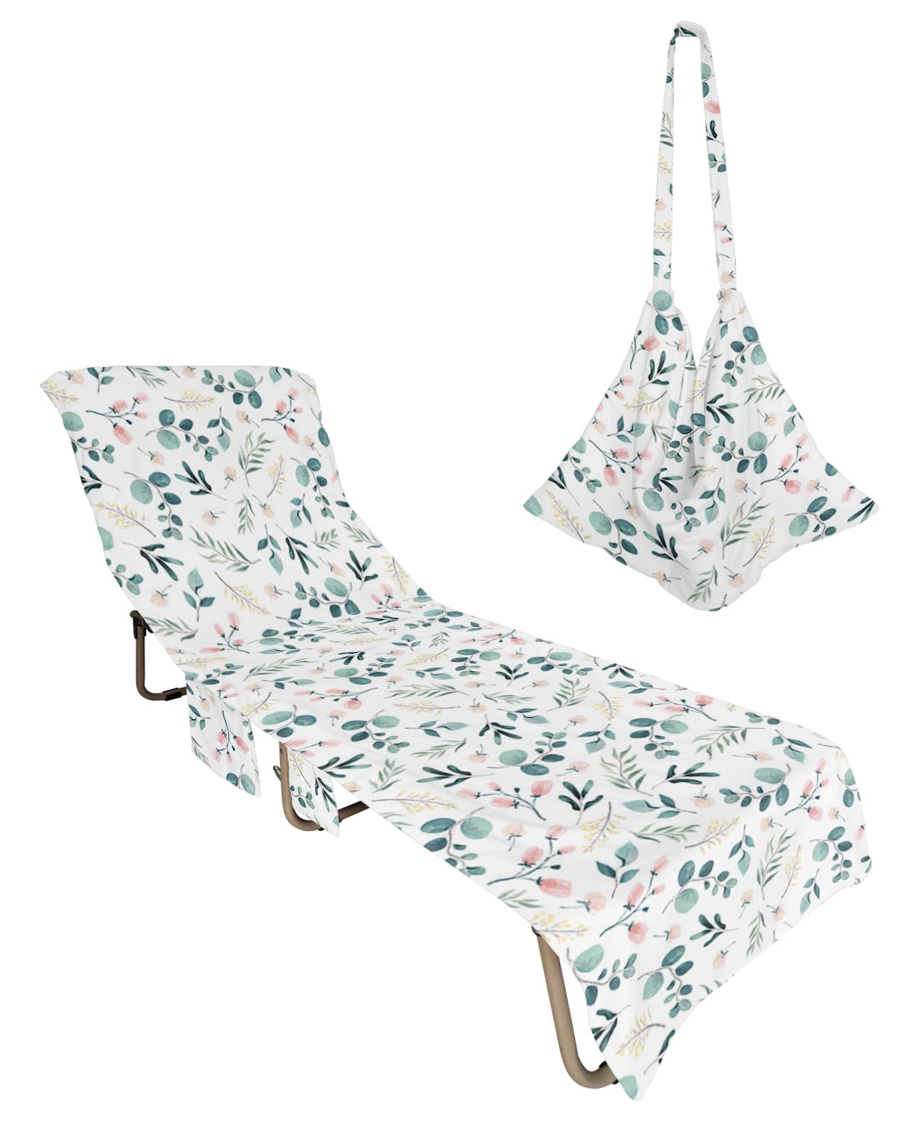 Teal Pink Yellow Botanical Beach Lounge Chair Towel Cover, Soft Chaise Lounge Towel with Side Pockets Patio Pool Chairs Cover for Beach/Pool Sunbathing 29x85 Spring Floral Summer Plants