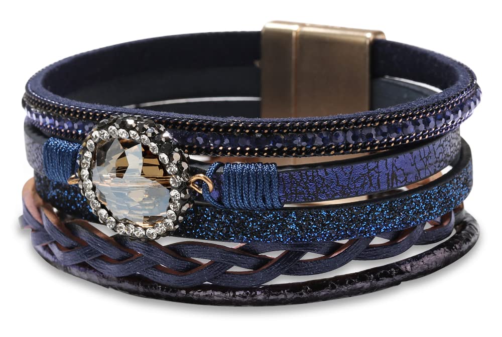 Fesciory Leather Wrap Bracelet for Women, Boho Western Layered Cuff Jewelry | Stackable Bracelets, Easy-On Clasp, Daily Wear, Pairs with Boho Western Outfits, Gift for Women