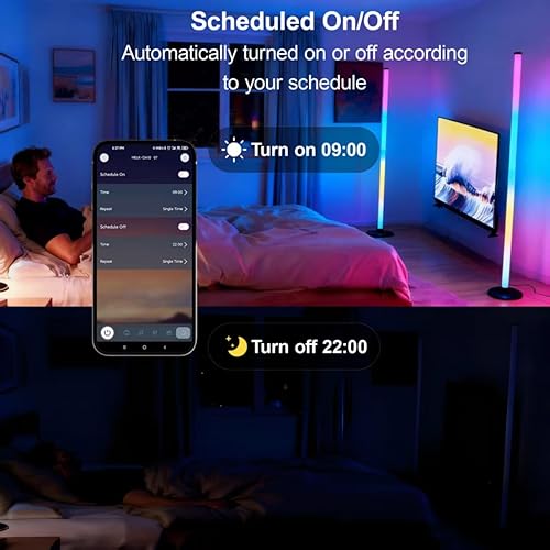 Miniatura 5 de Lámpara de Pie LED de Esquina Alimentada por USB con Aplicación y Control Remoto, Lámpara LED IC+RGBW que Cambia de Color con Sincronización de