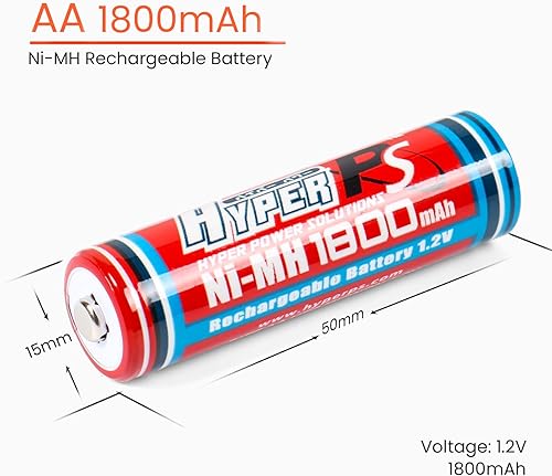 Miniatura 2 de HYPERPS Paquete de 8 baterías recargables Ni-MH de 1.2 V AA 1800 mAh para dispositivos de alto drenaje, carga rápida