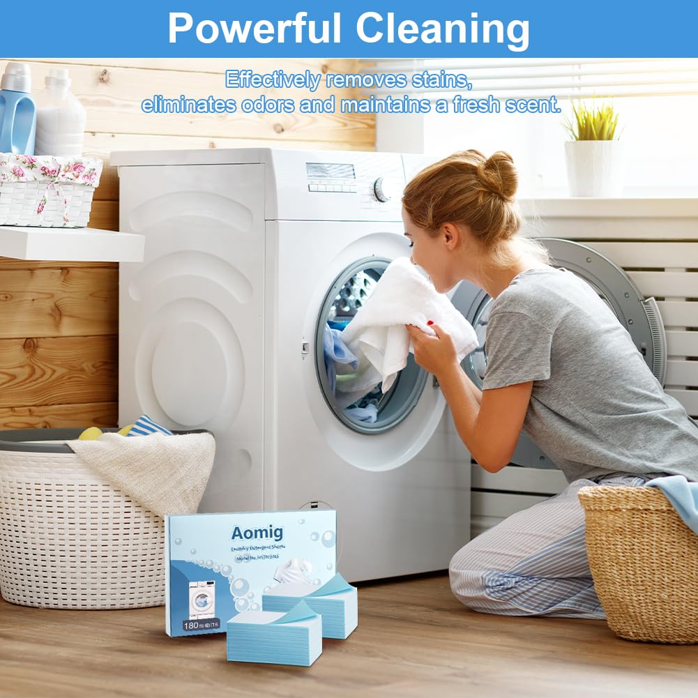 Aomig Arkusze detergent do prania, 180 arkuszy, ekologiczny arkusz mydła do usuwania głębokich plam