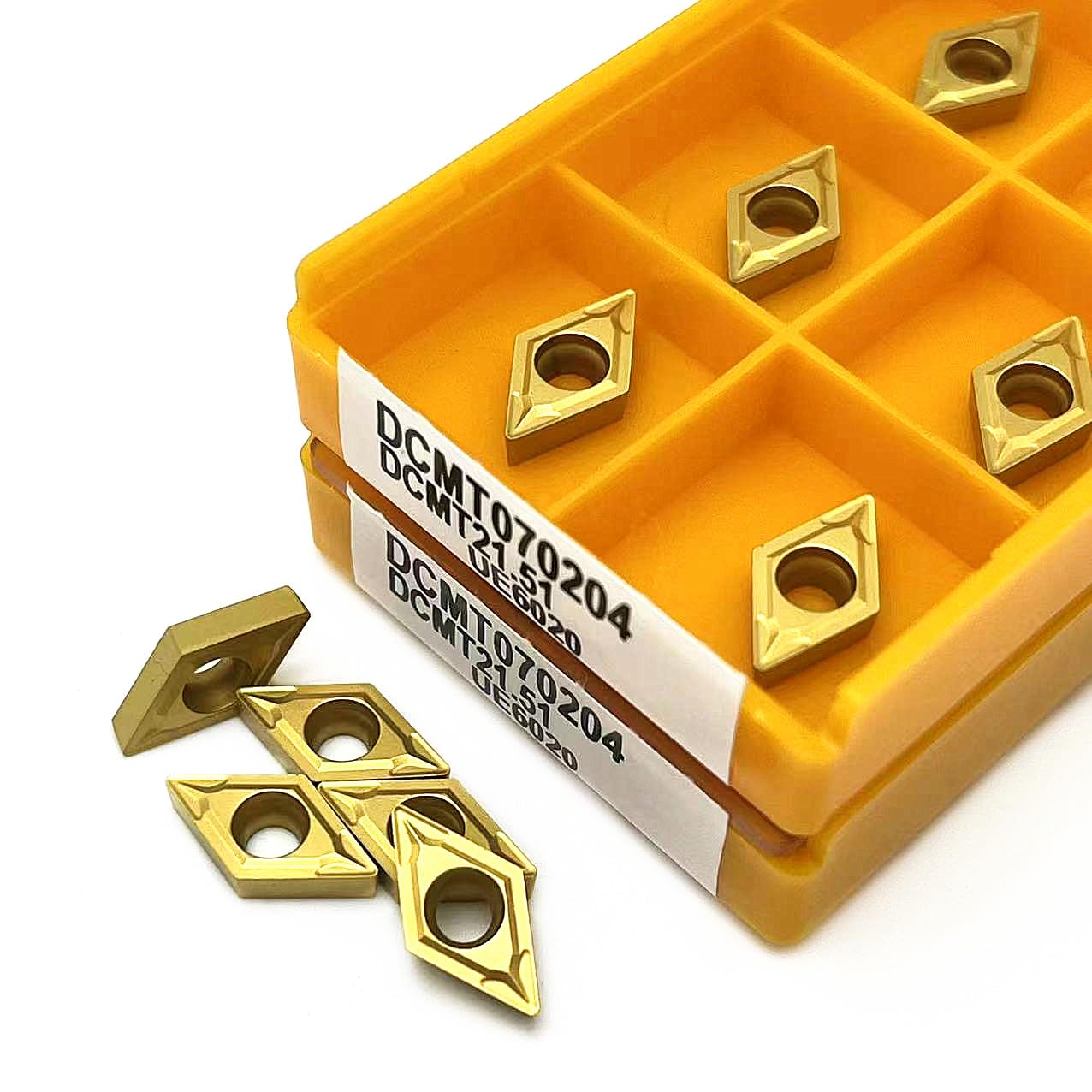 Herramientas de torno de acero inoxidable. 10 Uds DCMT11T304 DCMT11T308 DCMT070204 VP15TF US735 UE6020 herramientas de torneado interno inserto carburo DCMT insertos torno Metal(Dcmt070204 Vp15tf)