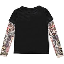 Unisex Boys Girls Cotton T-Shirt with Mesh Tattoo Sleeve Top Pullover Clothes