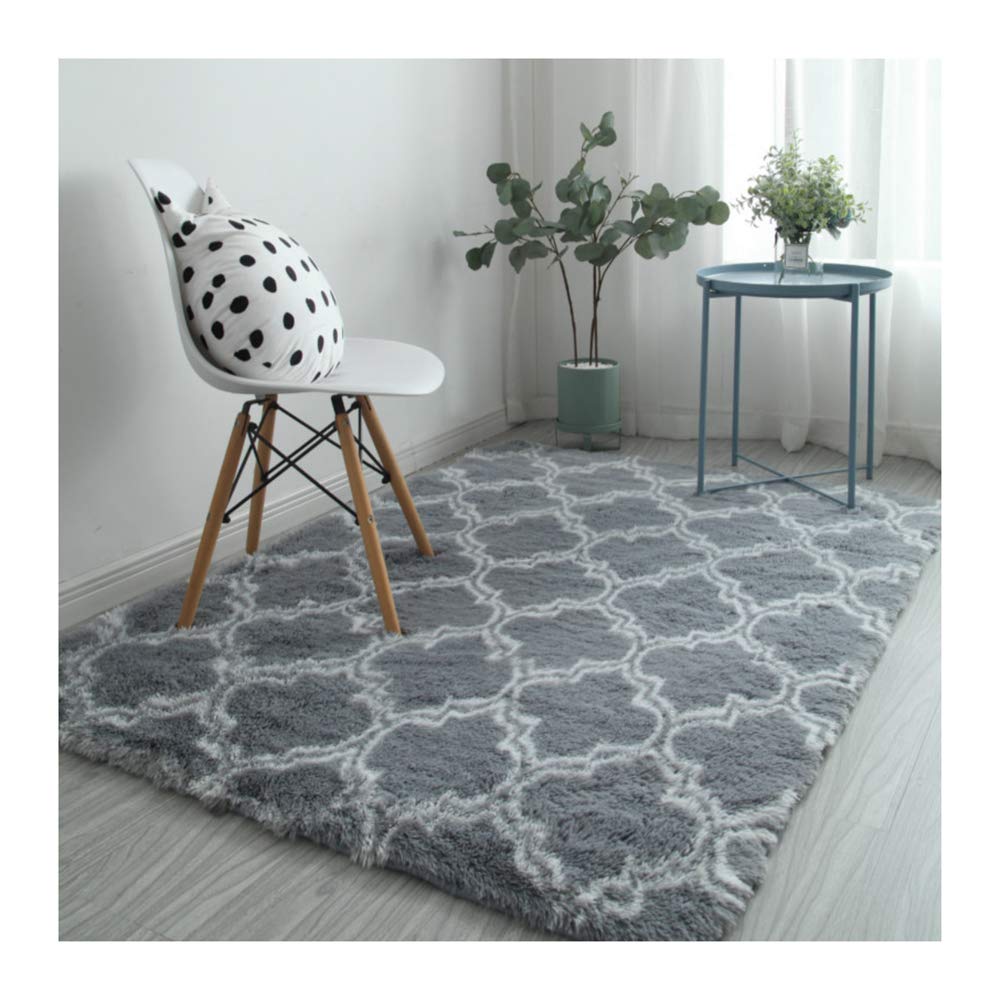 Tapis Fausse Fourrure, Tapis Peluche Tapis Moelleux pour Salon Chambre Canapé étage,Tapis Puériculture,Gris,140x160cm(4.6x5.2ft)