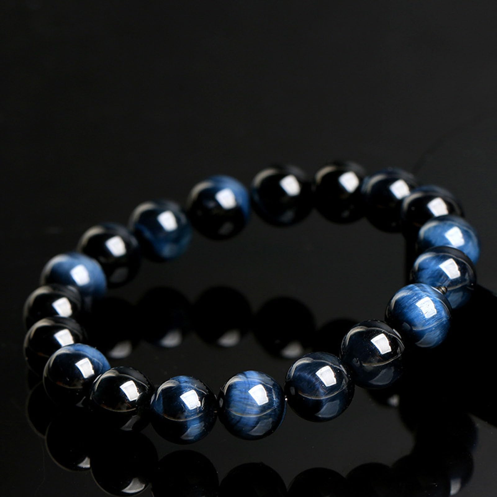 Pulsera de Ojo de Tigre Azul para Hombres y Mujeres, Pulsera elástica de Piedra Natural para protección, Calma, Confianza y Buena Suerte, joyería de energía de Cristal elástico,10MM