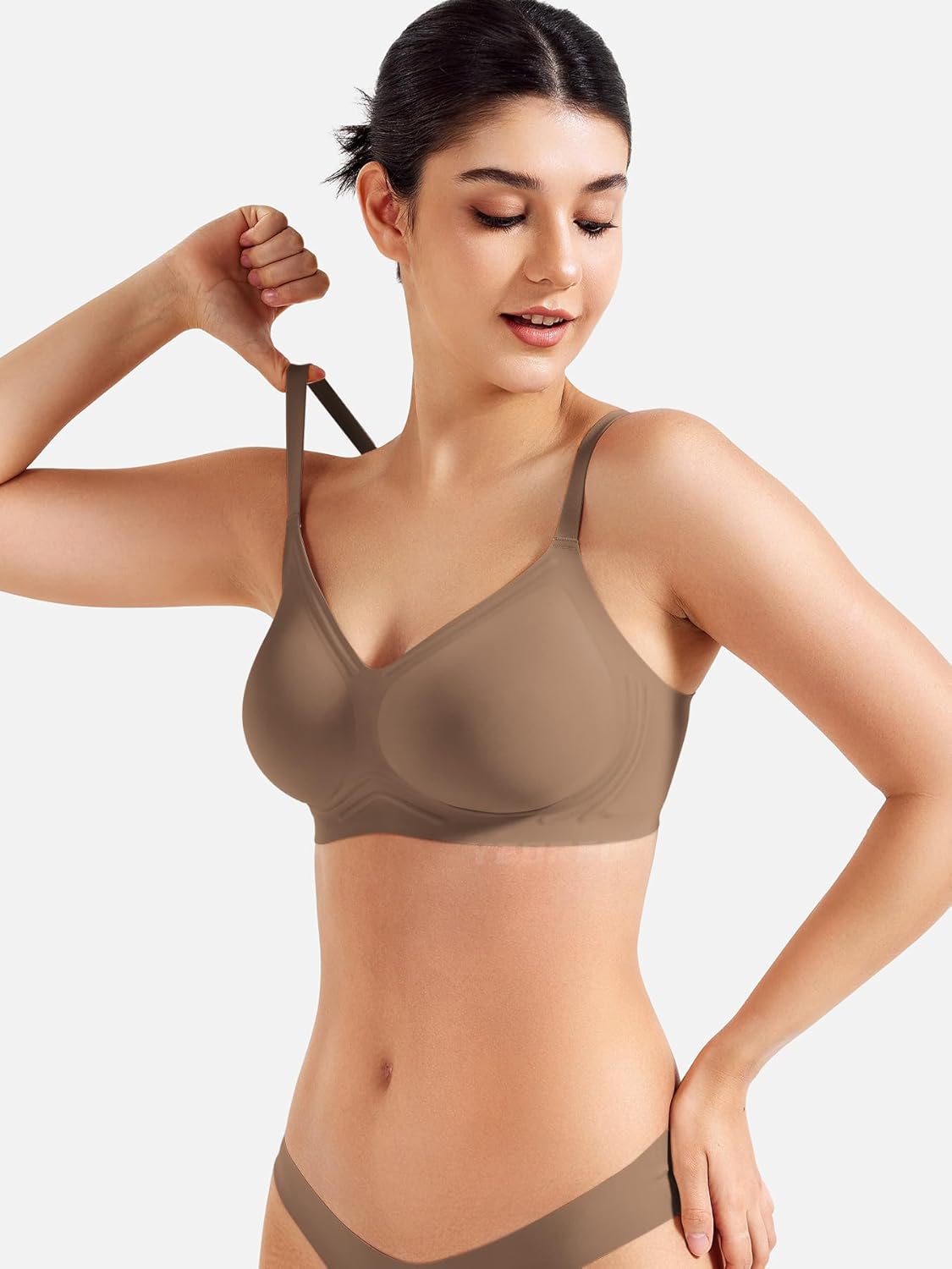 YEOREO Women Push Up No Underwire Bra Full Coverage V Neck Basic Bralette Seamless Everyday Bra - Image 4