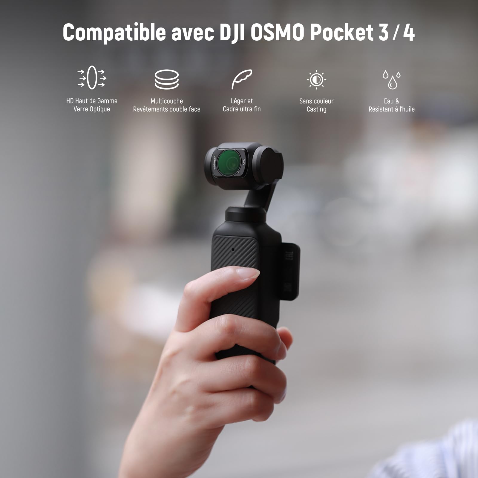 NEEWER Kit de filtres magnétiques ND&CPL compatible avec DJI OSMO Pocket 4&Pocket 3,comprenant 4 filtres à densité neutre(ND16,ND64,ND256&CPL) et polarisants,verre optique HD multicouches