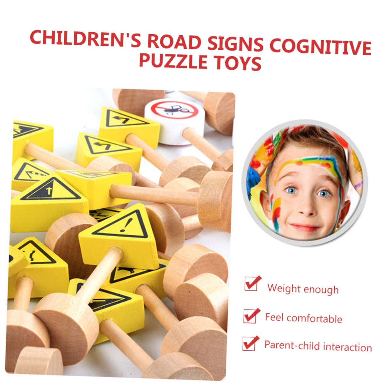 Jouet Éducatif Panneaux de Signalisation en Bois 50 Pièces, Résistant et Solide, pour L'apprentissage Ludique des Garçons et Filles Pendant Le Jeu