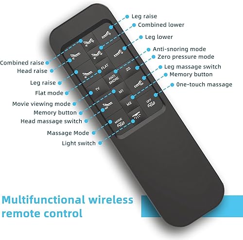 Miniatura 8 de Base de somier ajustable tamaño Queen, masaje y control remoto inalámbrico, dos puertos USB, marco de cama tapizado ergonómico, motor de elevación,