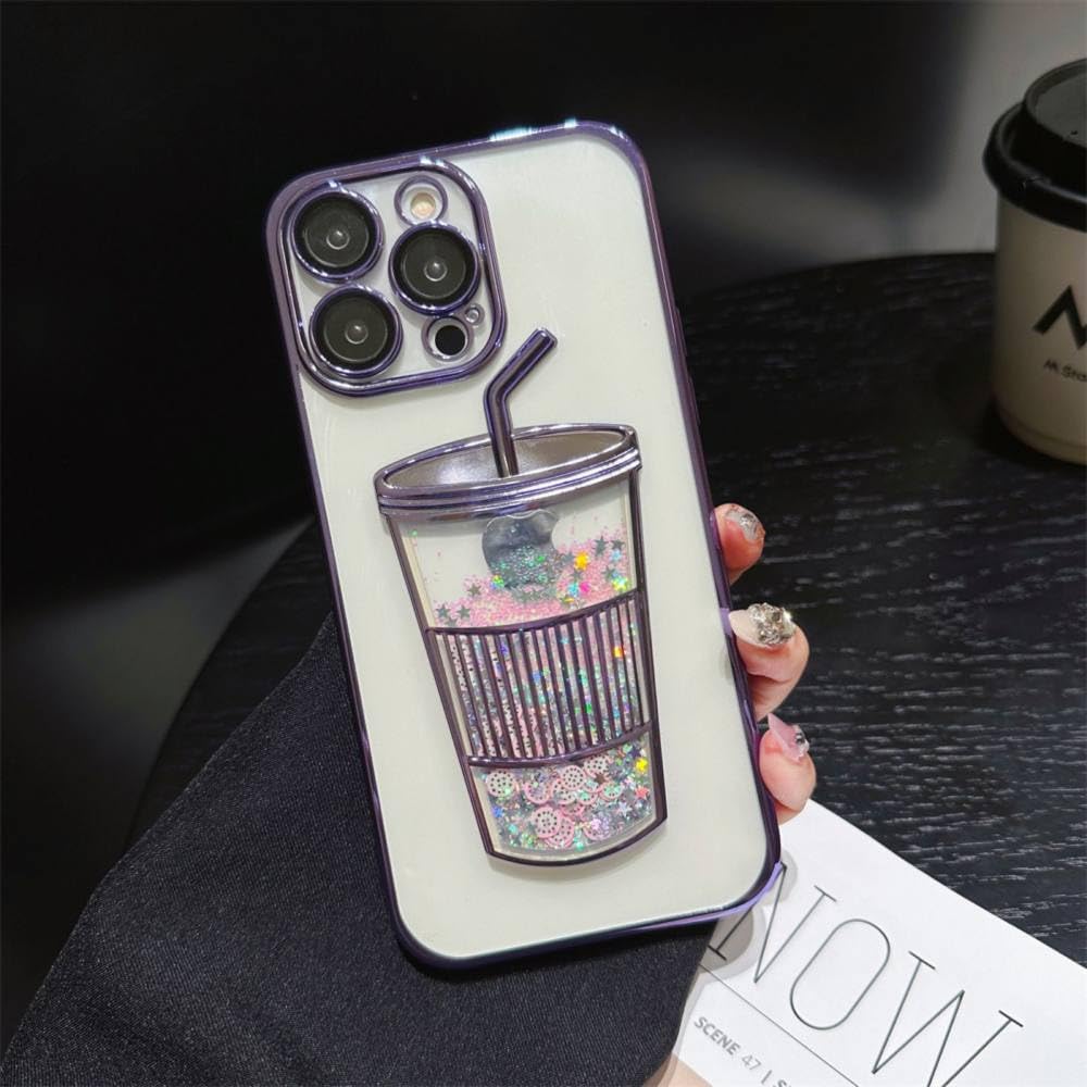 Coque iPhone 12 Pro Max transparente violette liquide paillettes strass