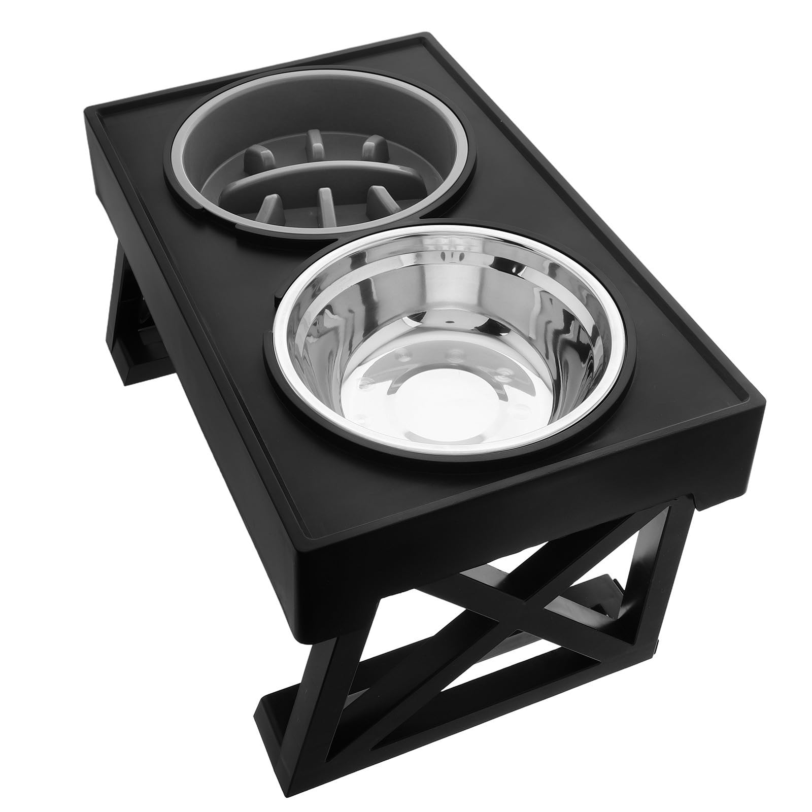 Cat Bowl Gamelle pour Chat en Acier Inoxydable et Abs, Double Bol Surélevé Anti-glouton pour Eau et Nourriture, pour Chiens et Chats, Maison et Extérieur