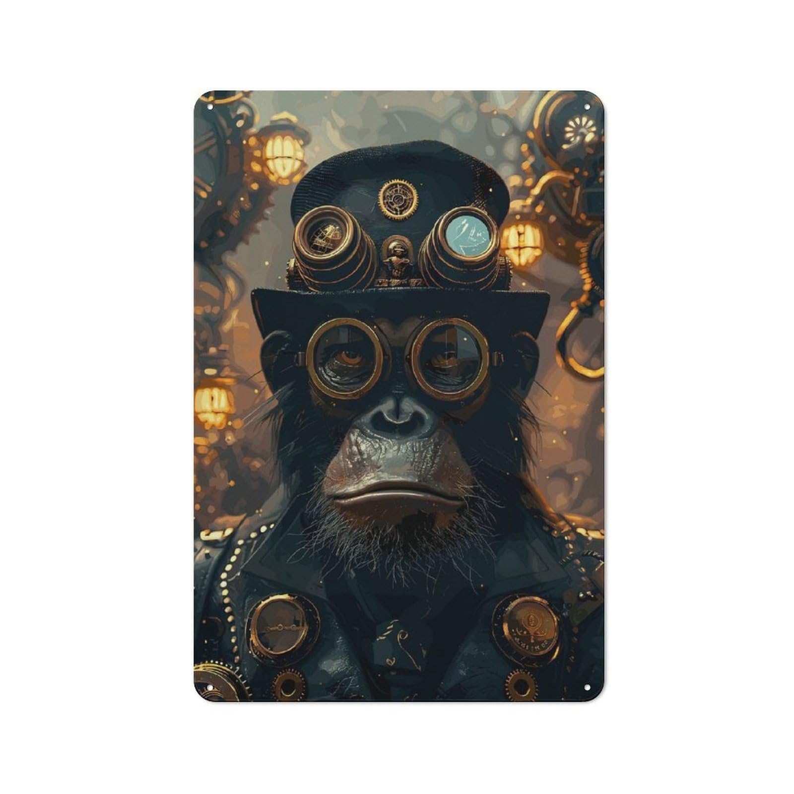 Junmoney Style-21 Steampunk Animale Ape Rustic Printed Metal Sign 30X20cm For Garage Or Workshop, For Garage, Workshop And Man Cave Decoration