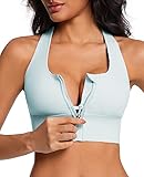 Zip Front Sports Bra for Women, High Support Criss-Cross Back Strappy Padded Workout Tops Supportive Gym Bras