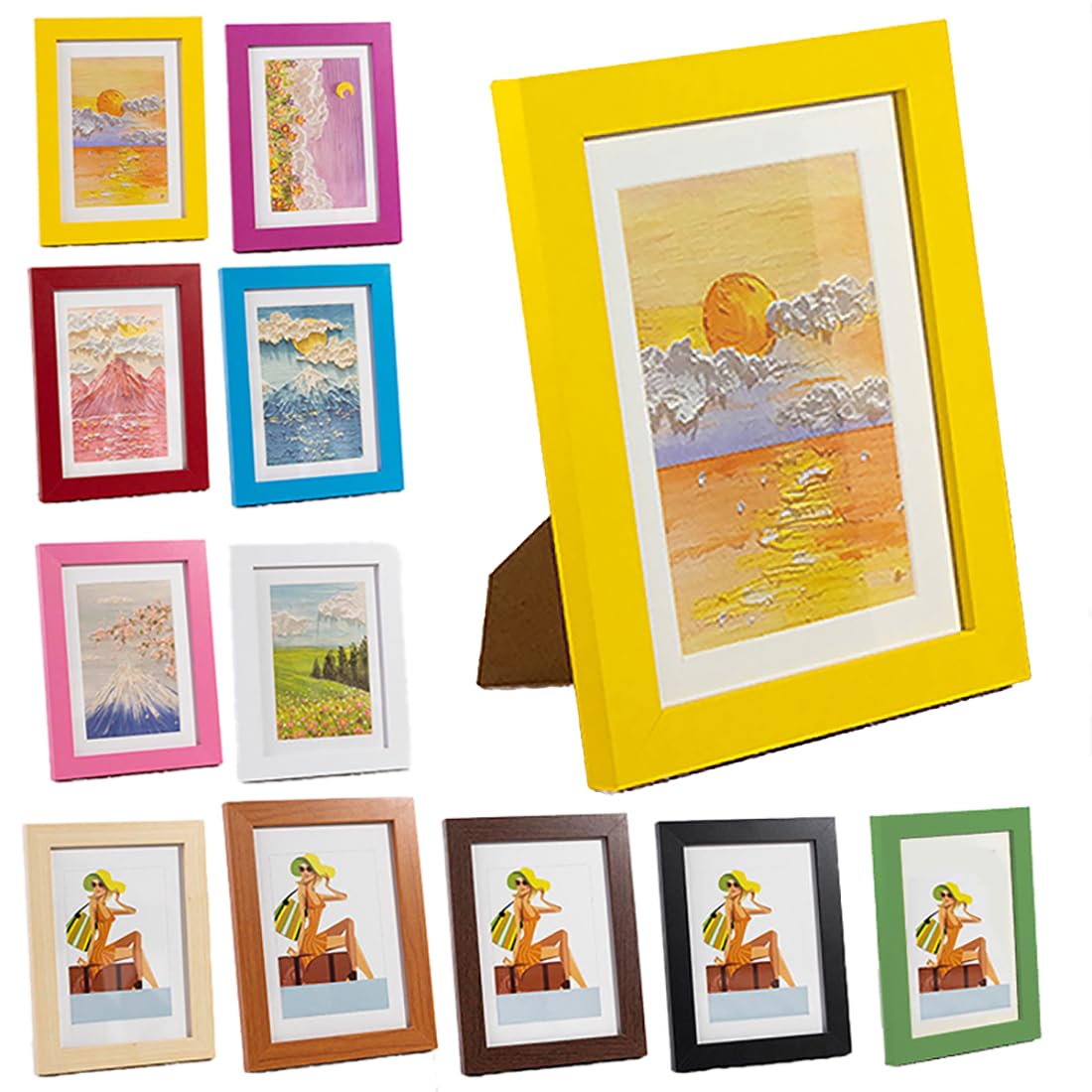 Coloured Wooden 4X6 5X7 6X8 Classic Elegant DIY Poster Picture Photo Frames (Yellow, 5"x7")