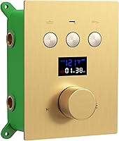 Vista 1 de AYIVG Válvula mezcladora termostática de oro cepillado, pantalla de temperatura, función de 3 vías, válvula desviadora de ducha, grifo de latón, kit