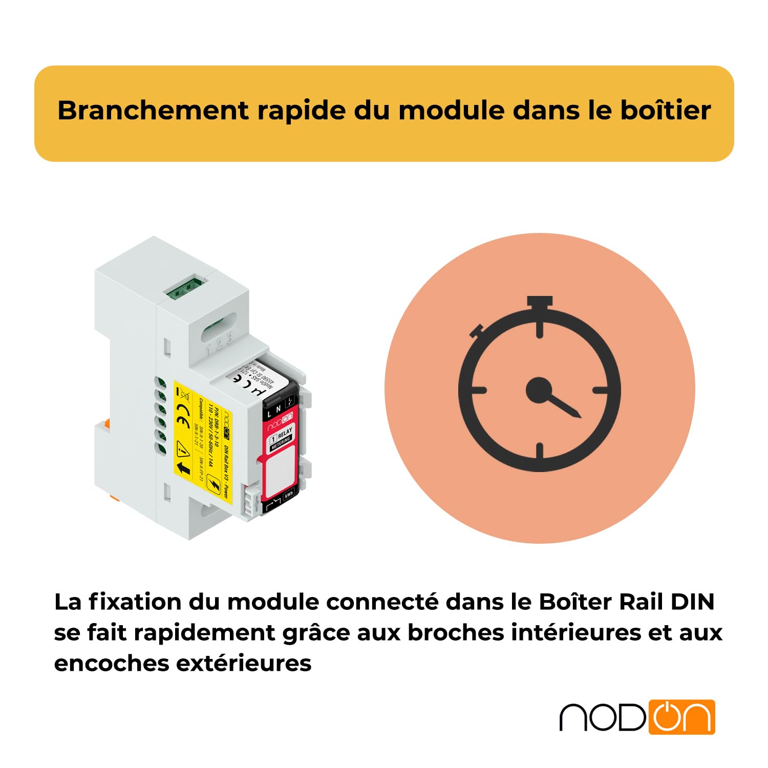 NodOn - Boîtier Rail DIN "Power" pour modules NodOn Zigbee et EnOcean, pack 5 unités, accessoire, tableau électrique, compatible modules SIN-(x)-1-20, SIN-(x)-1-21, SIN-(x)-FP-21