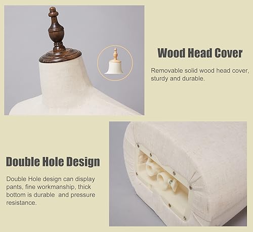 Miniatura 5 de Maniquí masculino ajustable forma maniquí torso con brazos y base de madera, trajes de ventana resistentes soporte de maniquí de exhibición (soporte