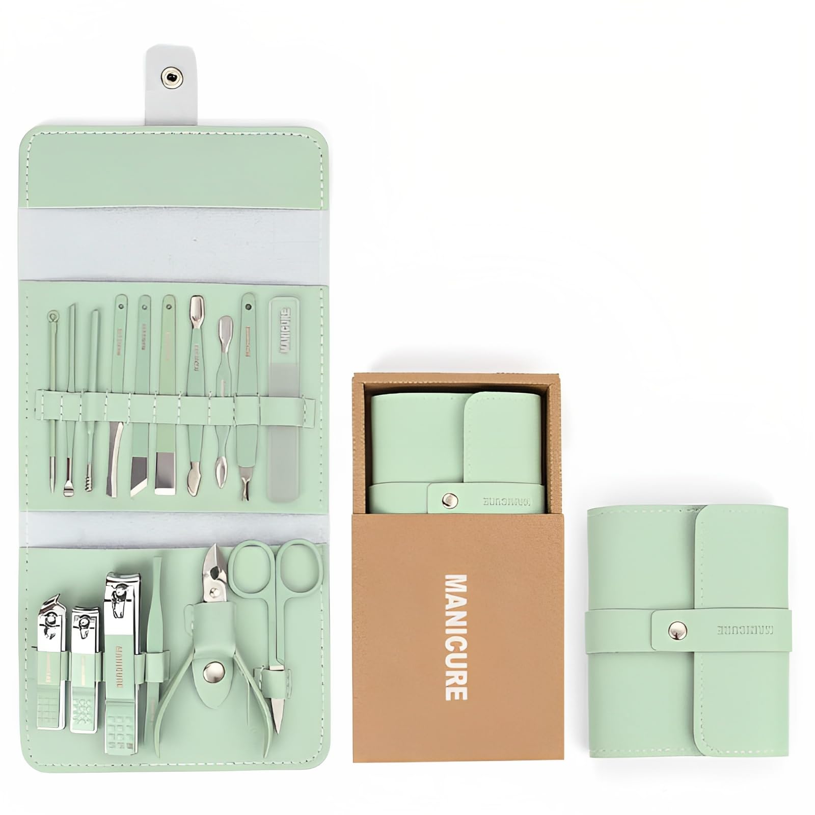 Professional Pedicure Kit Manicure Set Nail Care Tools 16 In 1 Stainless Steel Nail Clippers Tools (Green)