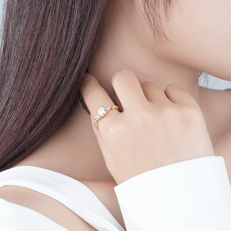 18K Gold Over S925 Sterling Silver Engagement Rings for Women |1 Carat Diamond Ring Round VVS2 D-color | Four-Claw Design | Ideal Gift for Bridal3