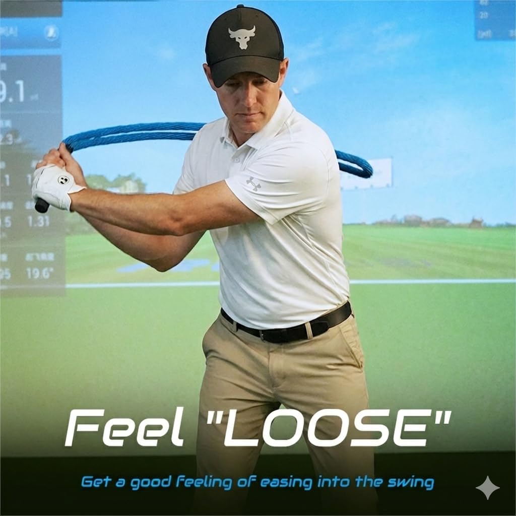 HERZ Golf Rope Swing Trainer, 420g Weighted Golf Swing Training Aid (7-Iron Feel) for Tempo & Rhythm - Lag Feedback Speed Trainer, Indoor/Outdoor Warm-Up Practice Equipment with Storage Bag