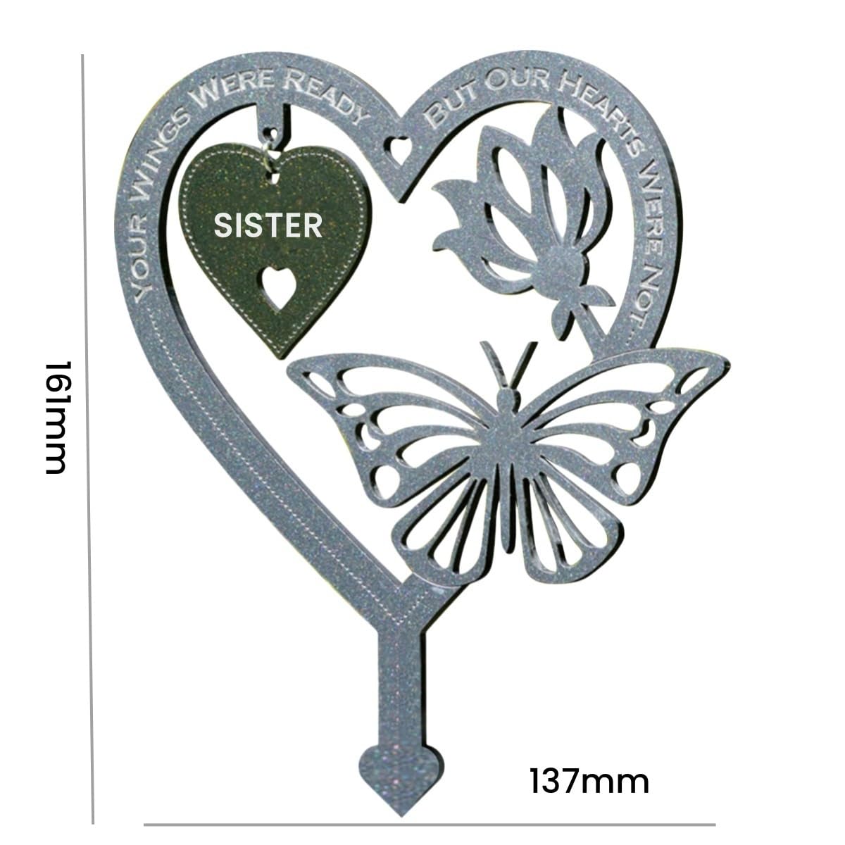 Garden Memorial Plaque for Sister Grave Memoerial Present Inserted Garden Stakes Yard Sign Weatherproof Heart Shaped With Butterfly Flower Grave Ornament Memorial Plaques Garden Signs - Image 4