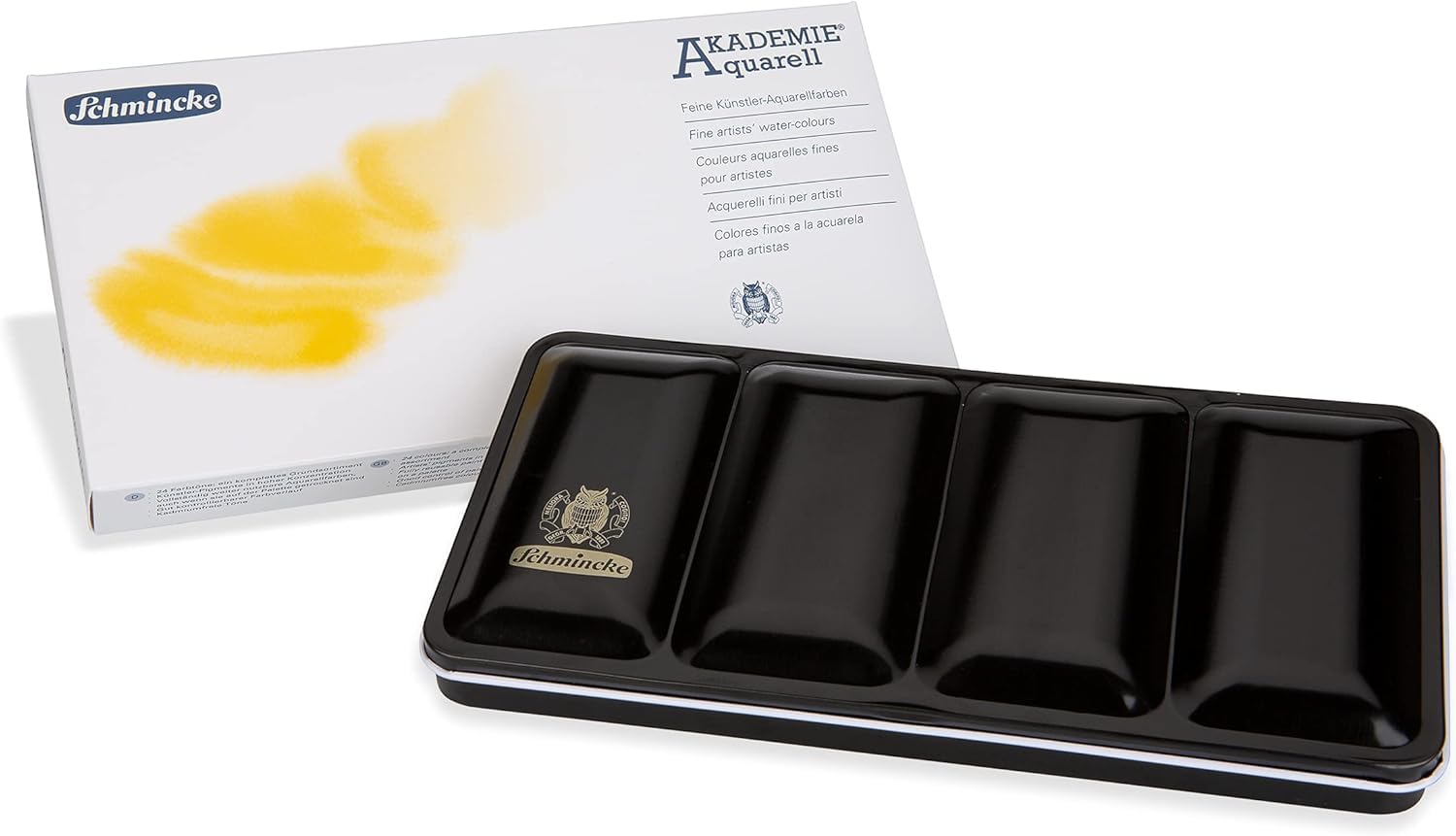 Schmincke Aquarellfarbe, Akademie Aquarell Malkasten, Metallkasten, 24 x 1/1 Näpfchen. mit Davinci Pinsel Free, Made in Germany