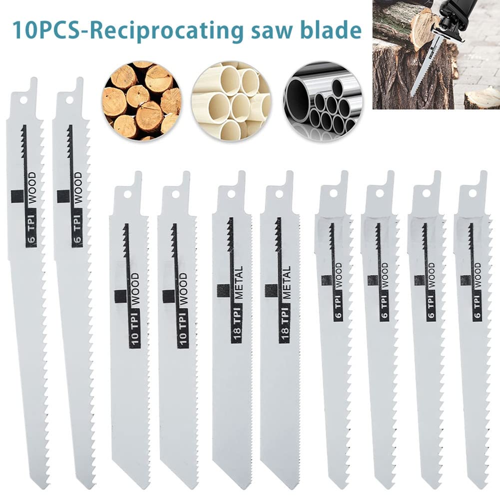 10 Piezas Hoja de MúLtiple de Manual Hojas de Alternantes de Sable para Cortar Madera Metal Tubo de PVC Accesorios de Herramientas EléCtricas