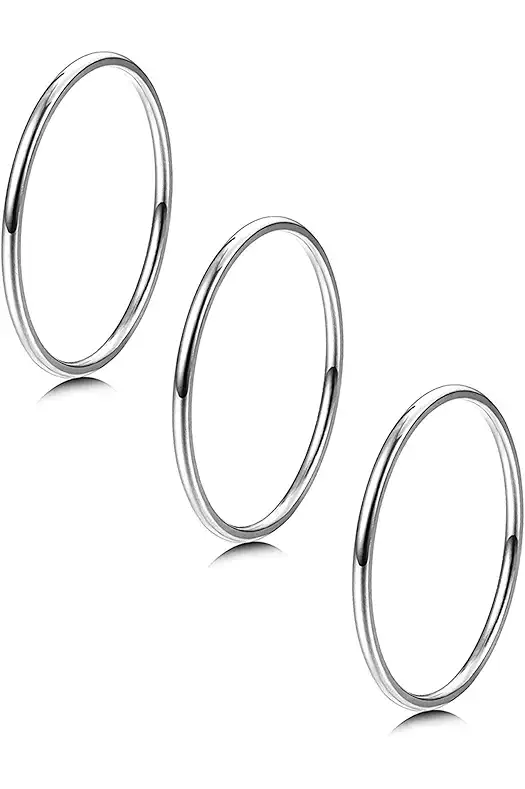 LOYALLOOK 3pcs 1mm Stainless Steel Women's Plain Band...