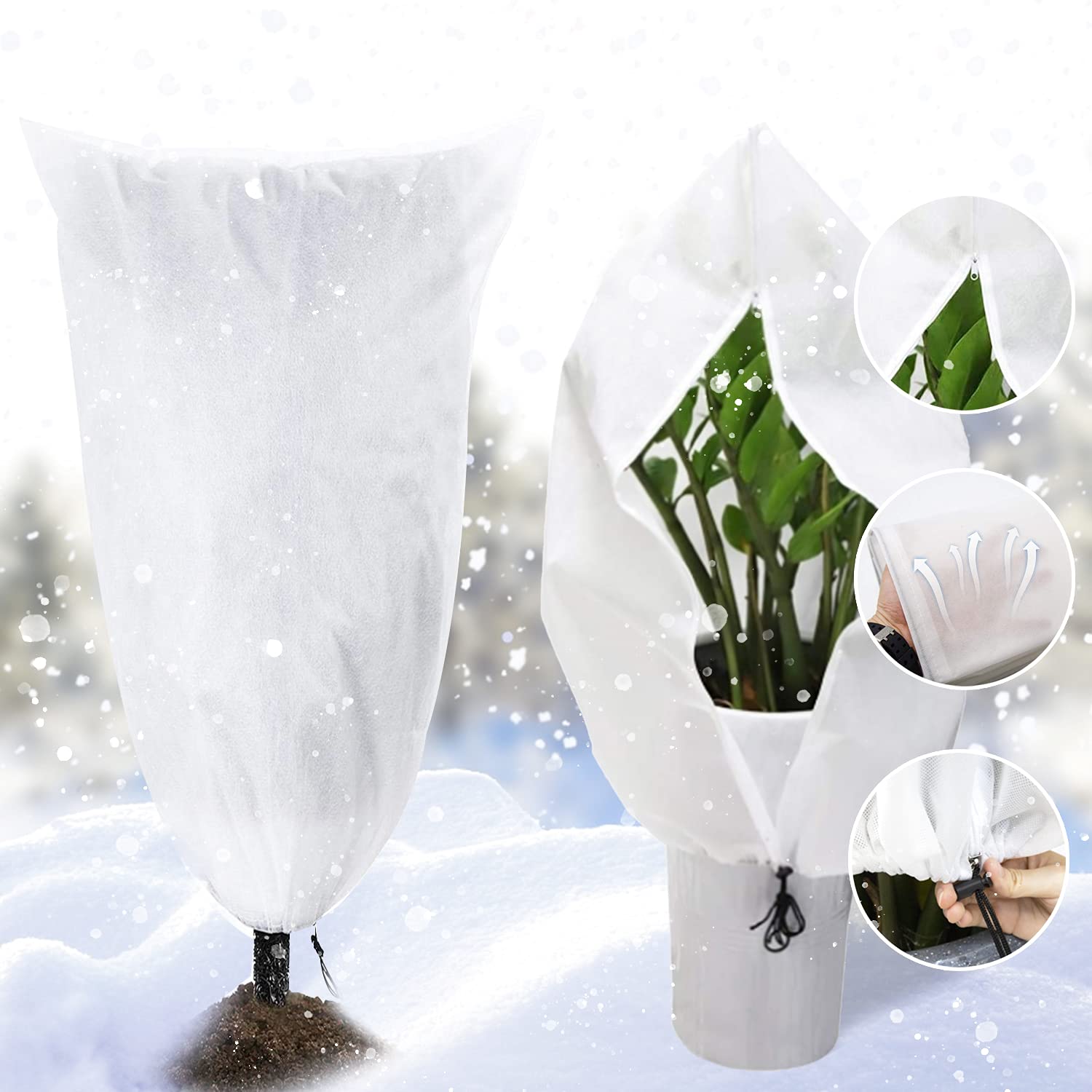 SUNPRO Plant Covers Freeze Protection 2Packs Plant Cover for Winter 32x 47'' Shrub Covers for Winter Tree Cover Drawstring Bags,Frost Blankets for Plants Freeze Cloth for Outdoor Plants(White)