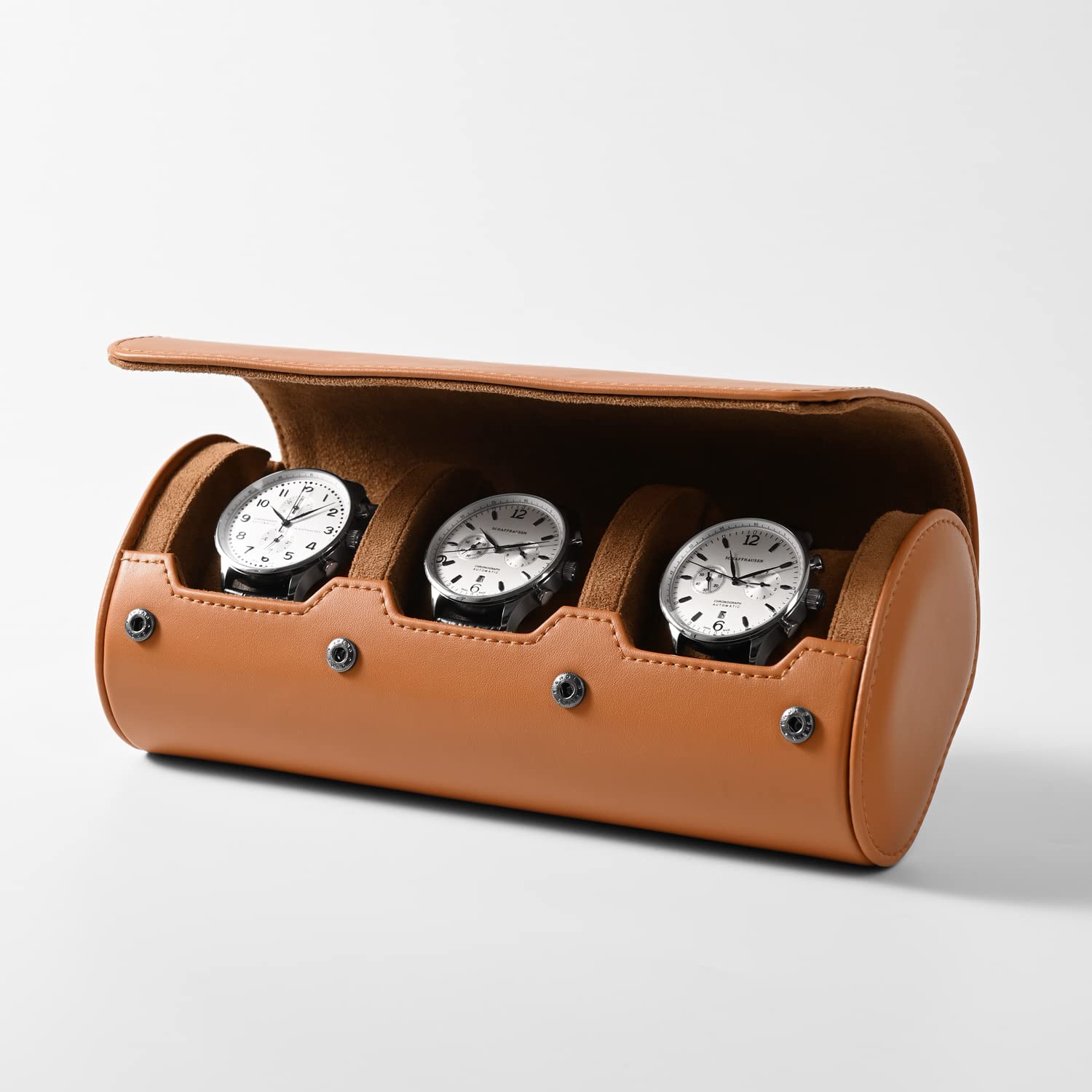 Oirlv Pu Pelle 3 Fessure Scatola Orologi, Scatola porta Orologi Uomo,Per Viaggio,Natale,Anniversario,Compleanno(Marrone)
