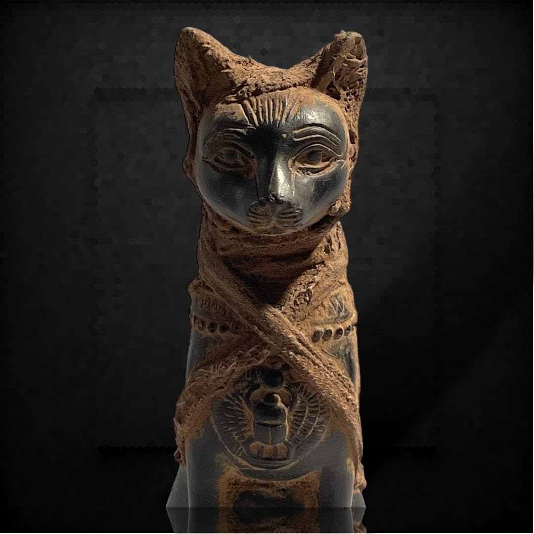 砂漠の砂-A　バステト神　レプリカ石像 ミニ・エジプト神バステト 猫頭人姿立像 フィギュア置物レプリカ