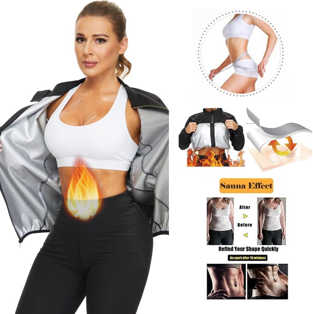 NINGMI Sauna Suit for Women Sweat Jackets Workout Shirt Long Sleeve Slimming Tops Zipper Body Shaper Fitness Gym Exercise - Image 2