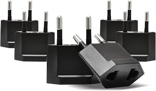 Ceptics European Plug Adapter Type C Power Adaptor, Convert from America Type A USA to EU Europe Asia Italy Plug Outlet Adapters Adaptor (6 Pack) (6PK-AE)