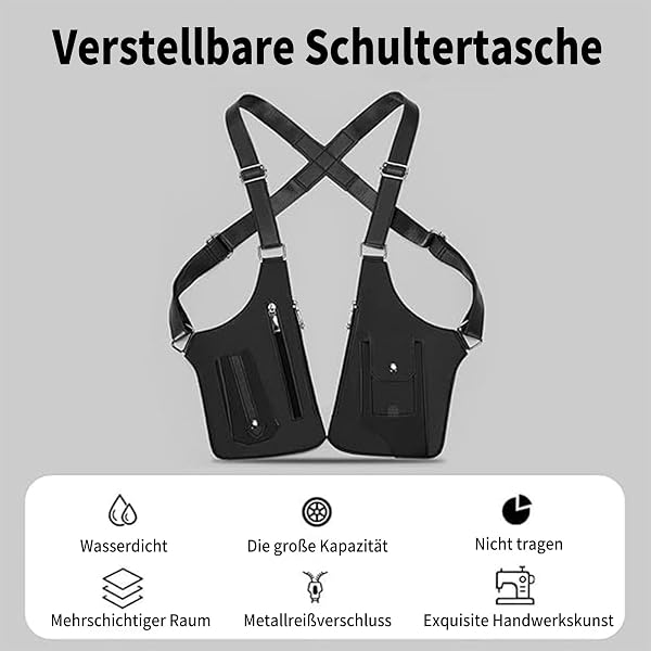Schulterholster, Vertikales Pistolenholster, Verdeckte Waffenholster, Leder Anti-Diebstahl Schulterholster, Verstellbare Achselholster Tasche mit Doppelfächern,Umhängetasche Für Männer - 5