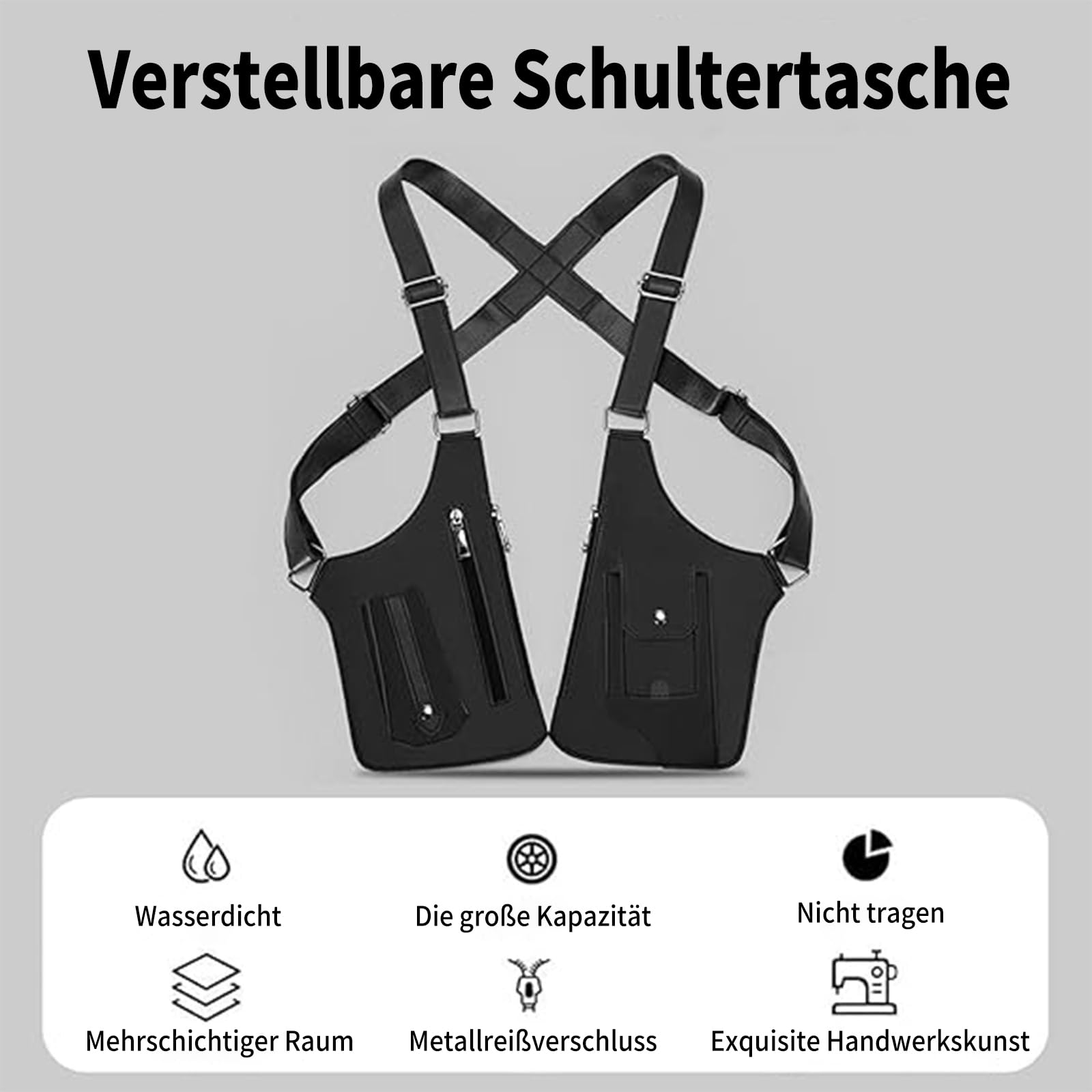 Schulterholster, Vertikales Pistolenholster, Verdeckte Waffenholster, Leder Anti-Diebstahl Schulterholster, Verstellbare Achselholster Tasche mit Doppelfächern,Umhängetasche Für Männer - 5