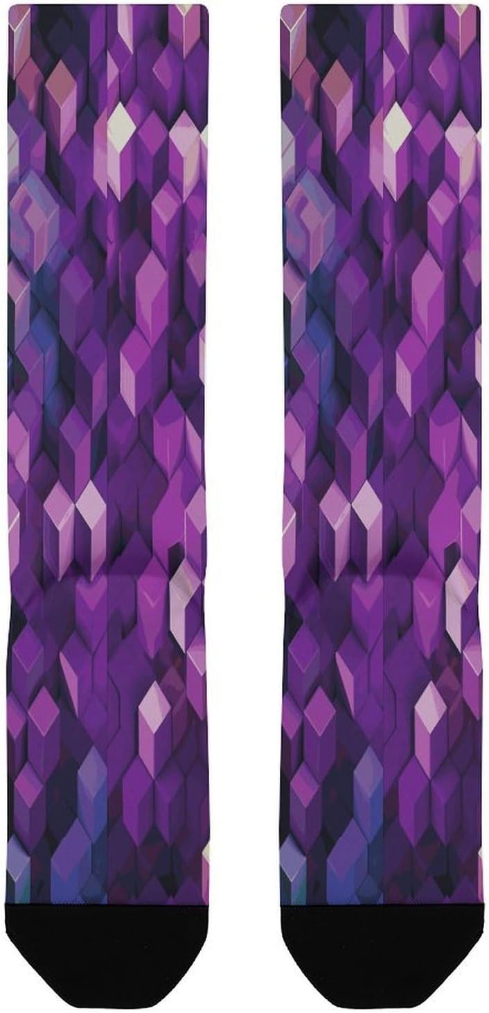 Abstract Color Cubes Purple Crew Socks Calf Socks Athletic Crew Sock