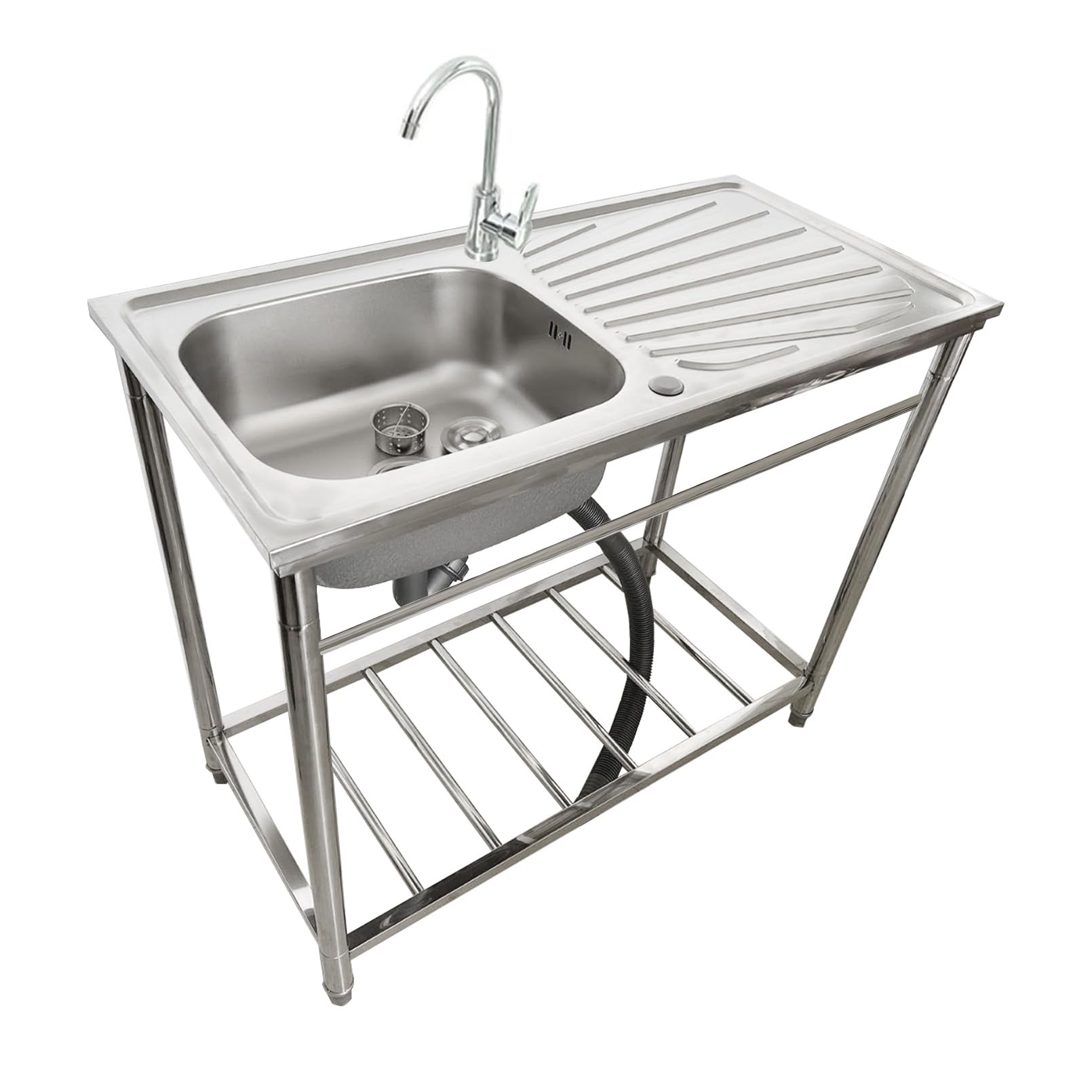 CZYWKDDPP Utility s for a Laundry Room, Commercial Kitchen Washing 1 Compartment with Faucet, Freestanding 304 Stainless Steel Garage, Restaurant, Indoor Outdoor