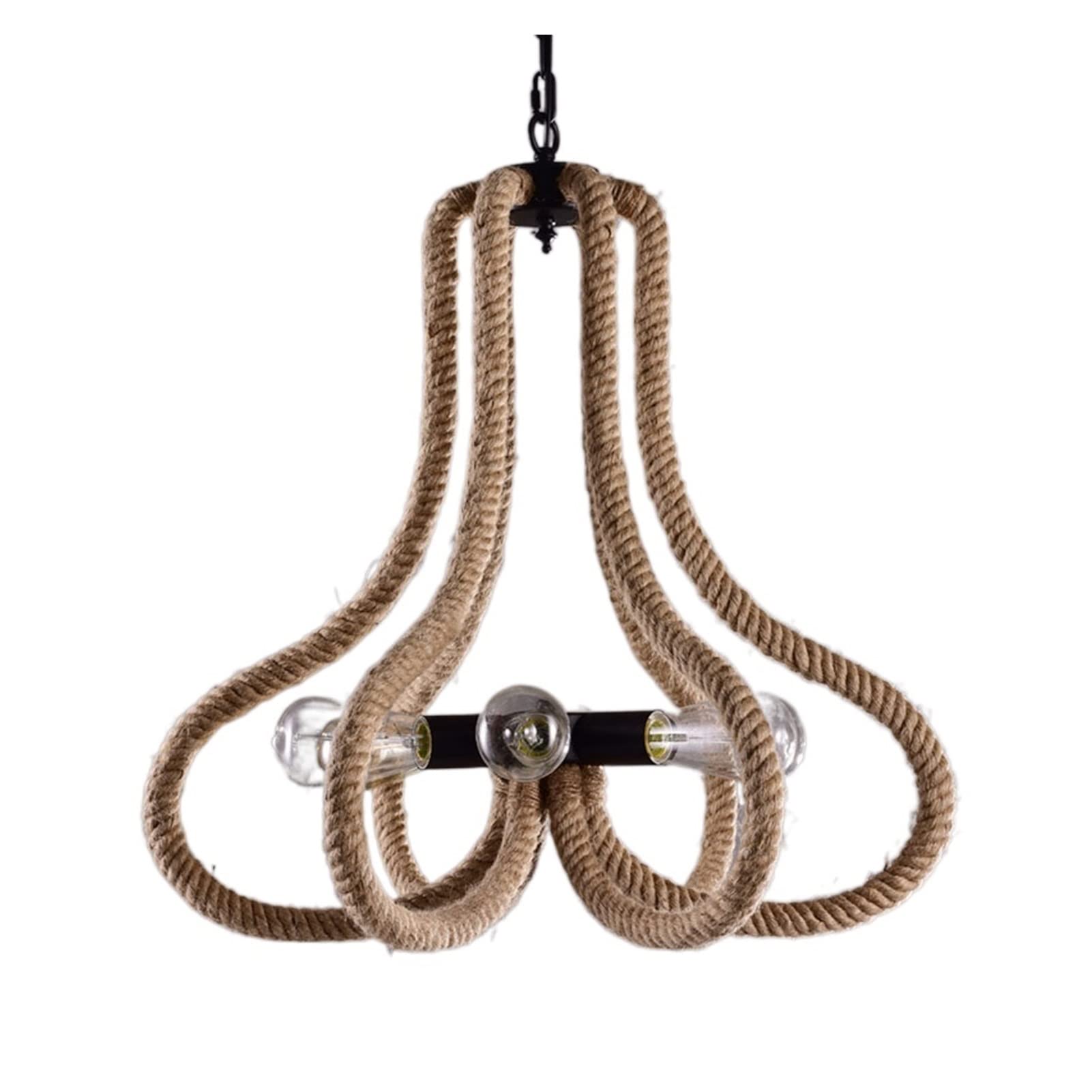 Chandelier corde de chanvre 6 têtes style industriel loft pour bar et salon