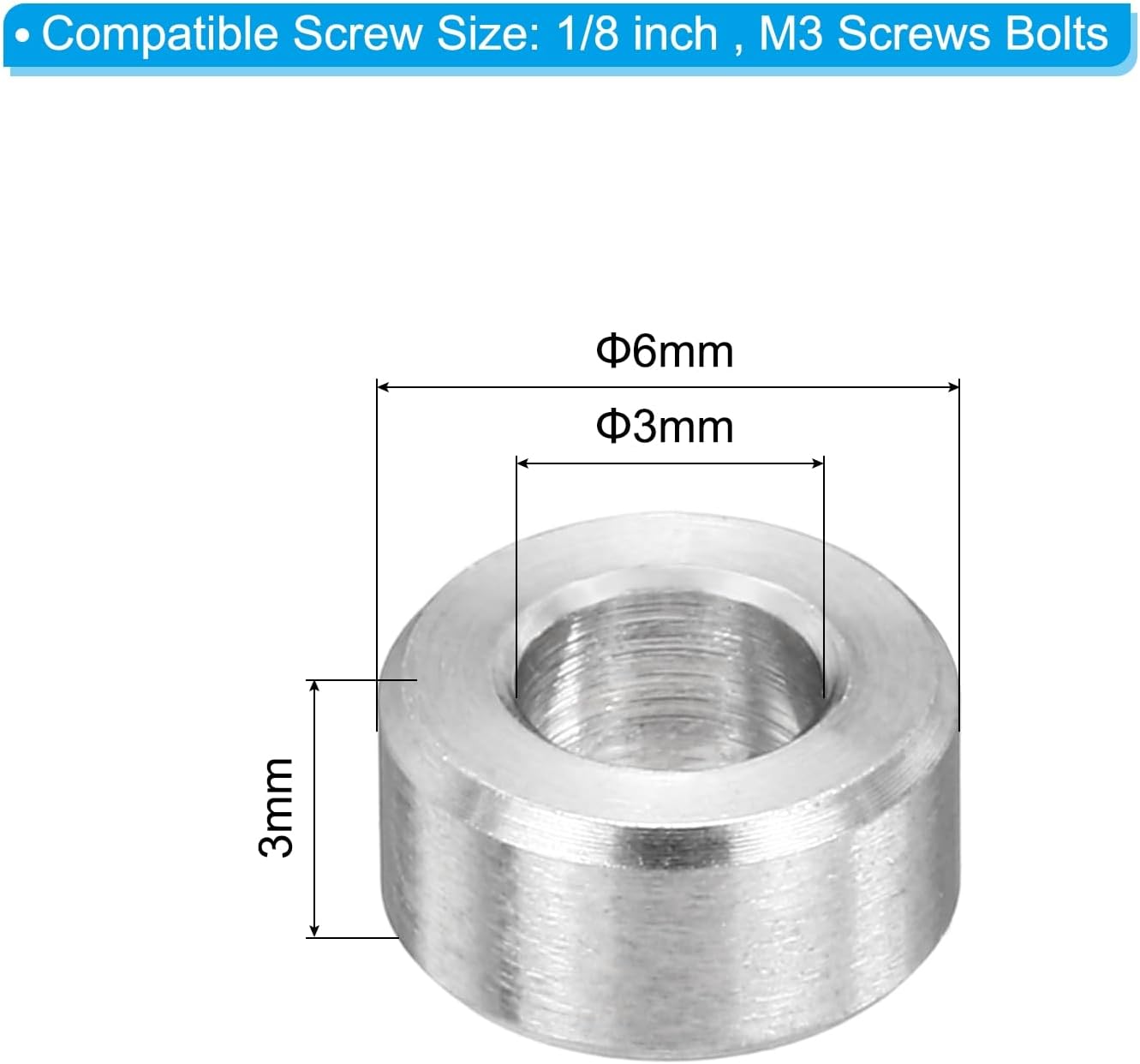 PATIKIL M3 Stainless Steel Spacers, 12Pcs Metal Spacer 3mm ID x 6mm OD x 3mm L Screw Standoff for 1/8" or M3 Screw
