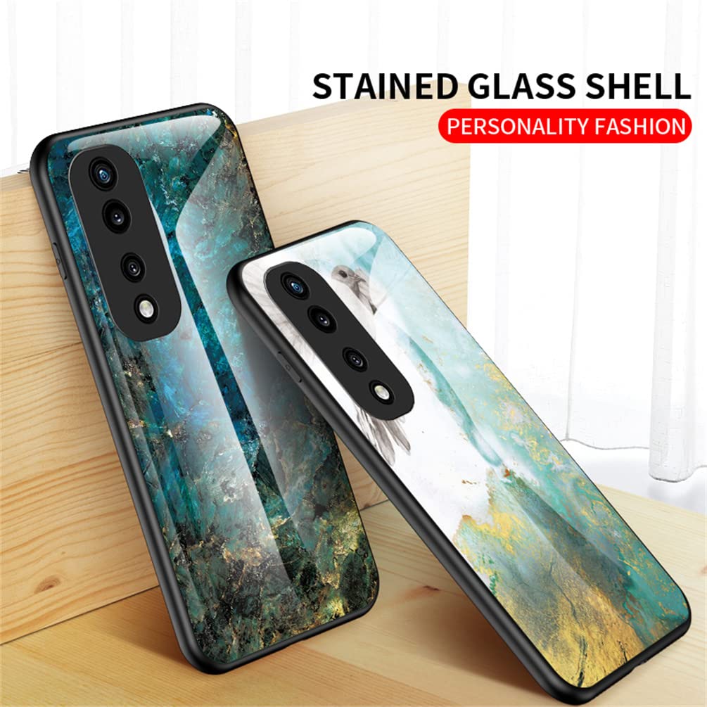 Haoye Case for Huawei Honor 70 5G Case, Marble Texture Glass Back Cover in Tempered Glass with Stripes and TPU Silicone Border Anti-Shock Cover (5
