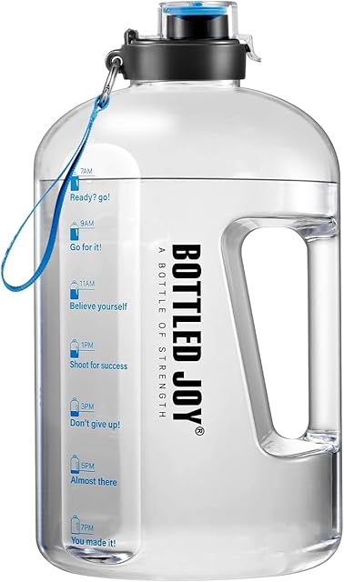 GHONLZIN Water Bottle, 1 Gallon Fitness Sports Water Bottle with Time Marker Tracker for Measuring Daily Water Intake 100% BPA-Free for Athletic,Excerise