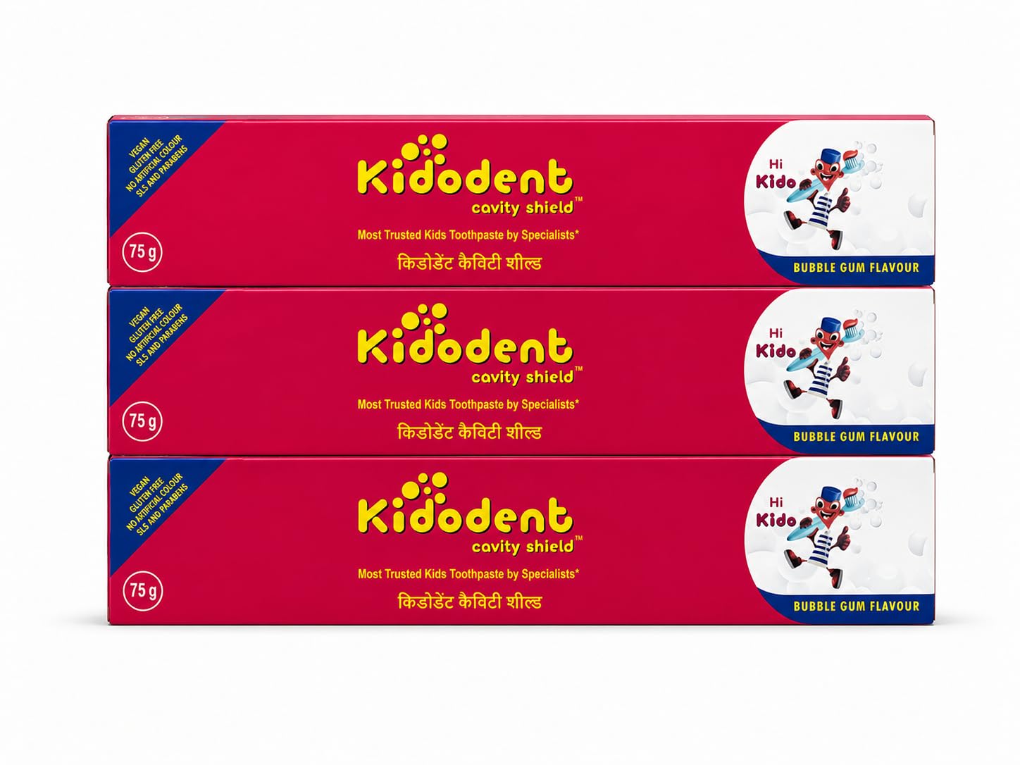 Kidodent Cavity Shield Kids Toothpaste, Bubble Gum Flavour, 75g Pack of 3 (225g) | Vegan, Gluten Free, SLS & Paraben Free, No Artificial Colour, Age 3+, No Fluorosilicate,-image-38