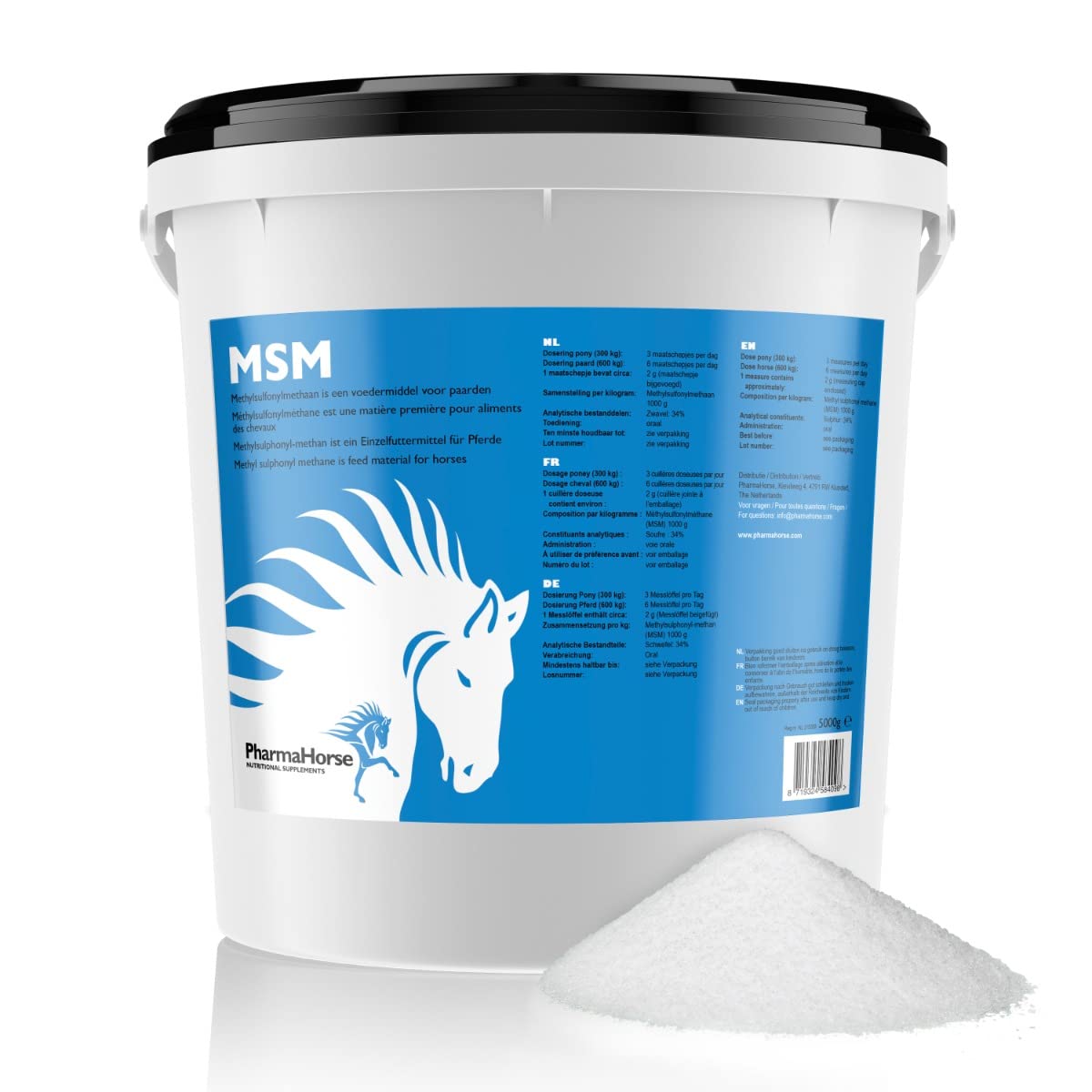 PharmaHorse MSM | Articulation Cheval | Soufre pour Cheval | sans Sucre ajouté | Sulfate de glucosamine 100% Pur | sans dopage | 5000 grammes