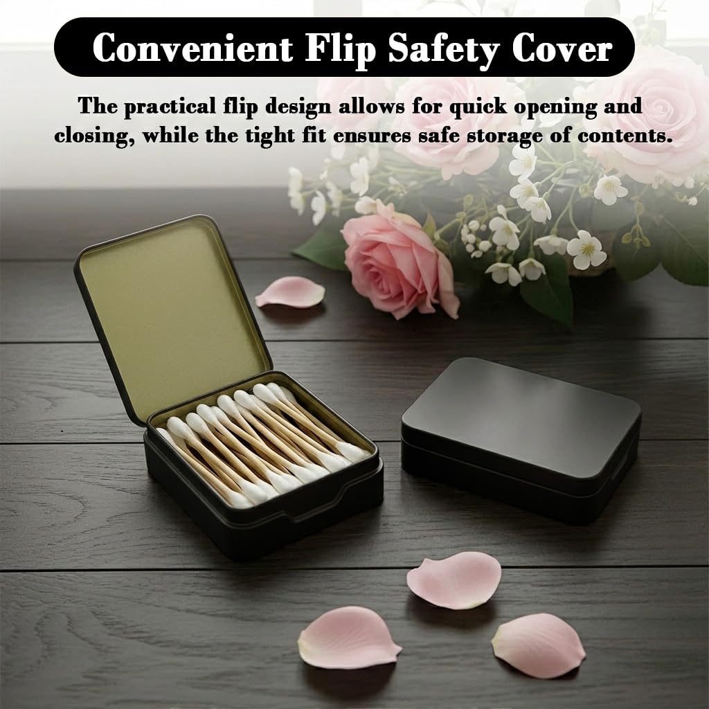 HASTHIP® 2Pcs Tin Box - Rectangular Portable Travel Small Box Tiny Metal Container Mini Storage for Cotton Balls, Swabs, Floss, 9.3x7.5x2.5cm 3