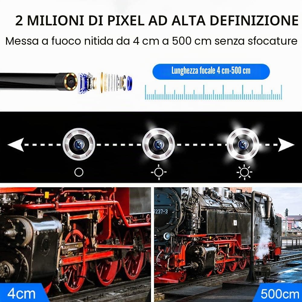 1080P Endoscopio Industriale HD,8mm Doppia Lente Telecamera di Ispezione con 4,3 Pollici Schermo IPS,Boroscopio Telecamera per Tubi Impermeabile IP67, 6 Luci LED e 5m Semirigido Cavo