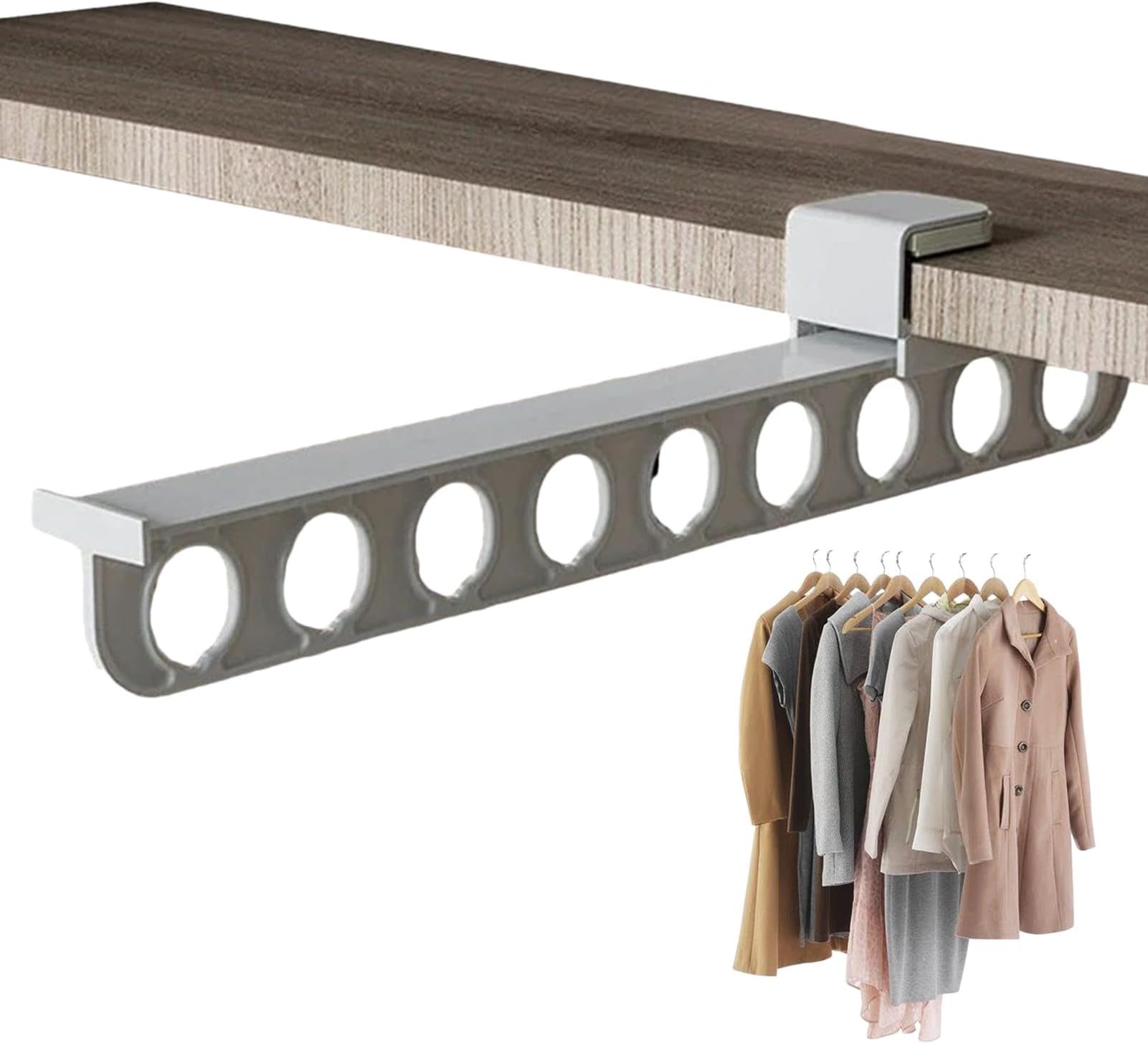 Pull Out Hanger Rail - Adjustable Wardrobe Hanging Rail, Space Saving Closet Organizer | Sturdy Sliding Clothes Rack, Expandable Drawer Hanger for Closet Storage, Bedroom, Laundry Room