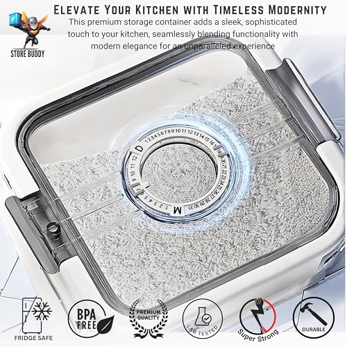 Image of Rice Storage Container Barrel | Air Tight Transparent Plastic Containers | Dal Pulses Cereal & Flour Airtight Box | Large & Big Size Modular Home Organizer (Container - Large)