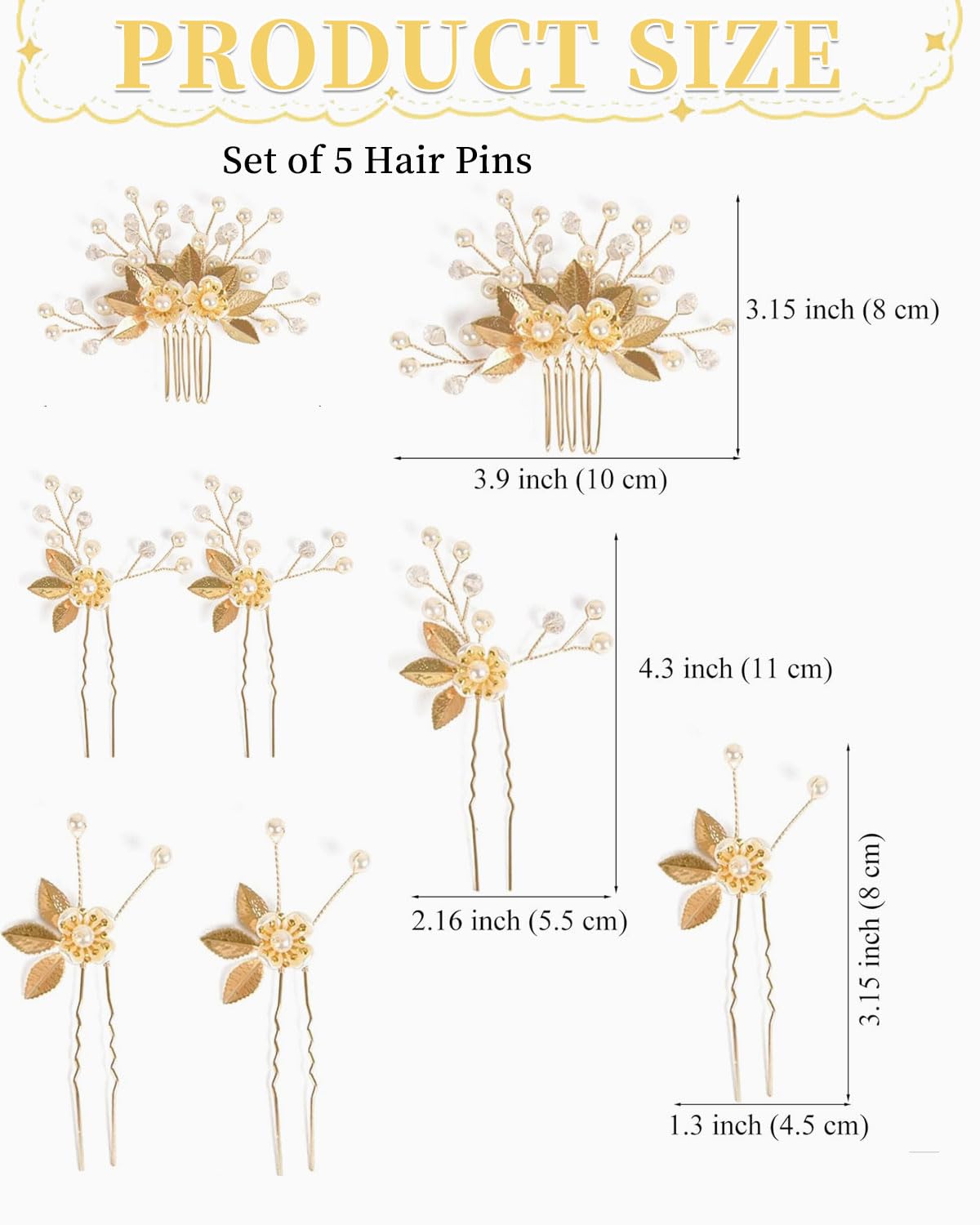 5pcs Accessori da sposa Pettine Oro per Capelli da sposa, Forcina Fiore Di Perla, Nuziale Decorativo Cerchietto Festa di Nozze Capelli da Sera, Semplice e Generoso