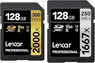 Lexar Professional 2000x 128GB SDXC UHS-II Card, Up to 300MB/s Read, for DSLR, Cinema-Quality Video Cameras (LSD2000128G-BNNNU) & Lexar Professional 1667X 128GB SDXC Uhs-II/U3 Card (LSD128CBNA1667)