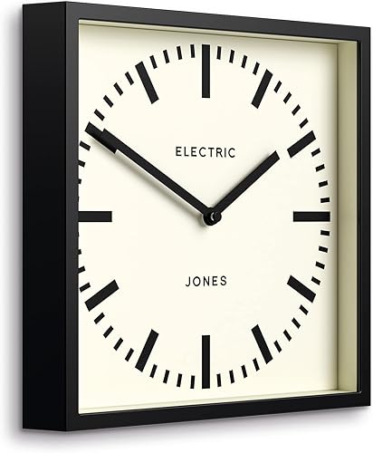 Miniatura 2 de JONES CLOCKS Reloj de pared de caja, esfera cuadrada de estación, decoración de oficina de cocina, 9.8 x 9.8 pulgadas, color negro